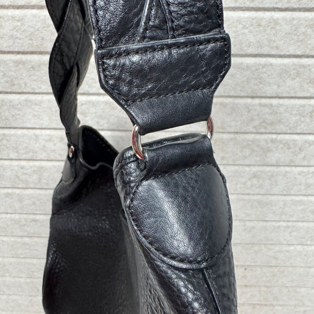 Talbots Black Leather Braided Strap Shoulder Bag Zip Closure & Inner Pocket - Picture 3 of 8